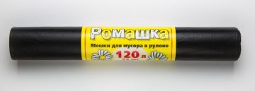 Мешок для мусора 120л рулон ПНД (70х113)-16 черный СТАНДАРТ 23,4г Ромашка (25шт) 1/30