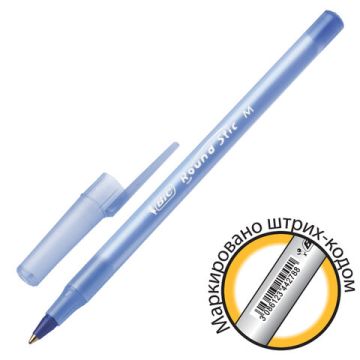 Ручка шариковая синяя узел 1мм линия 0,32мм корпус голубой BIC Round Stic 1/60 