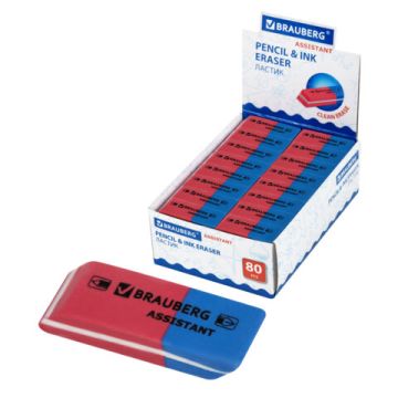 Ластик 41х14х8мм красно-синий, прямоугольный, скошенный Assistant 80 BRAUBERG 1/80