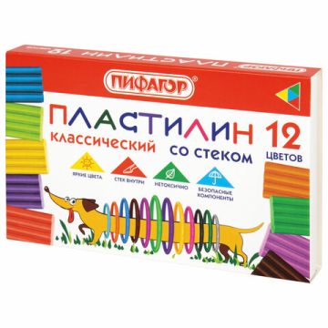 Пластилин 12цв 180г со стеком Веселая такса ПИФАГОР 1/32