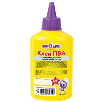 Клей ПВА 125г бумага картон дерево Юнландия 1/40