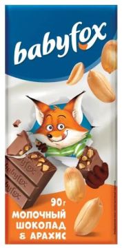 Продукты, Шоколад BabyFox молочный с арахисом 90 г 1/14
