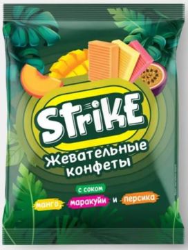 Продукты, Жеват конфета Strike вкус манго маракуйи персика 180г 1/16
