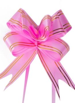 Бант-бабочка 2,3х45см розовый с золотой полосой 10/10