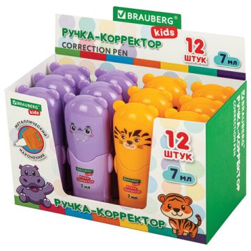 Корректор-ручка 7мл метал.наконечник Зверята Brauberg 1/12/576