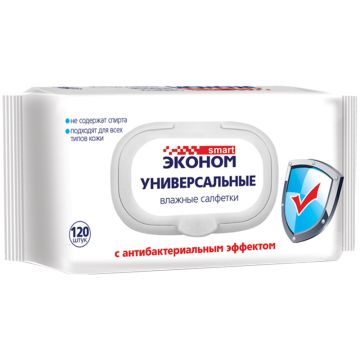 Салфетки влажные Эконом Smart Антибактериальные универсальные клапан (120) 1/16