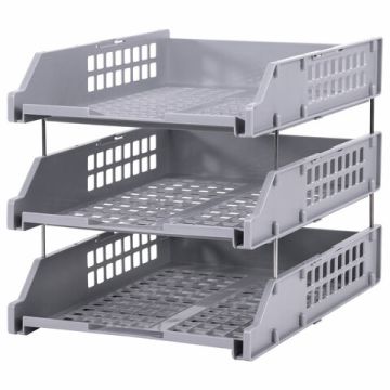 Лоток горизонтальный для бумаг 334х255х271мм (3шт) серый BRAUBERG GRAND OFFICE 1/4