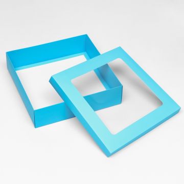 Коробка с окном 300х300х80мм картонная бирюзовая 1/5/140