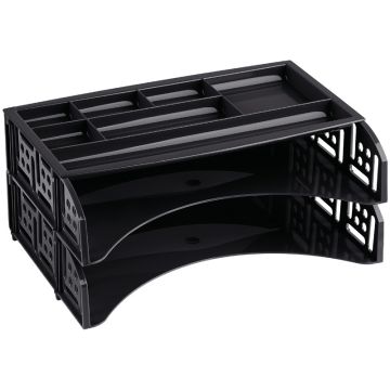 Лоток для бумаг горизонтальный набор 2шт+органайзер черный СТАММ 1/5 