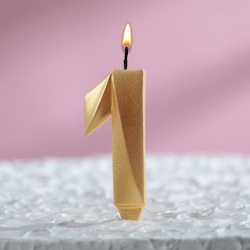 Свеча для торта Грань Цифра 1 золотая 1/100