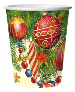 НГ Стакан бумажный 250мл Ёлочные украшения 10шт 1/48