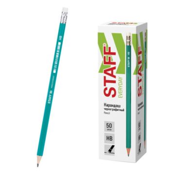 Карандаш ч/гр НВ пластиковый зеленый корпус с резинкой заточенный STAFF EVERYDAY BLP-GRN  1/50