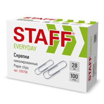 Скрепки 28мм 100шт никелированные STAFF EVERYDAY 1/10/300