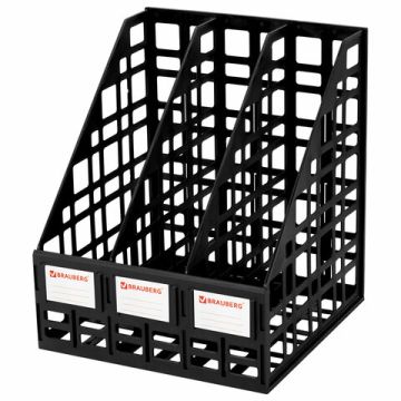 Лоток вертикальный для бумаг 240мм 3 отд сетчатый сборный черный BRAUBERG Ultra 1/19
