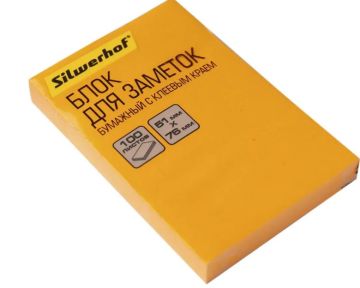 Блок самоклеящийся 76х51мм 100л оранжевый неон Silwerhof 1/12