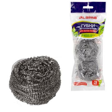Мочалка для посуды металлическая (3шт) спиральная по 20 г ЛАЙМА 1/144 