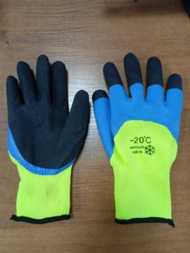 Перчатки спец зимние салатовые двойной облив ладонь/палец -20С 10/480