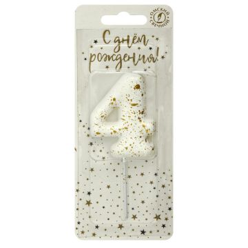 Свеча для торта Белые брызги Цифра 4 1/30