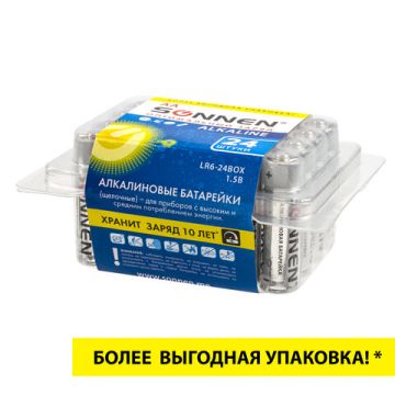 Элемент питания SONNEN АА (LR6, 15А) 24шт АЛКАЛИН 1/20 