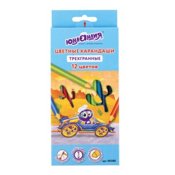 Карандаши цветные 12цв трехгранные с заточкой ЮНЛАНДИЯ 1/12 