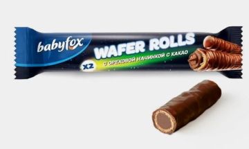 Продукты, Вафельные трубочки BabyFox Wafer Rolls с орех начинкой и какао 16 г 1/26