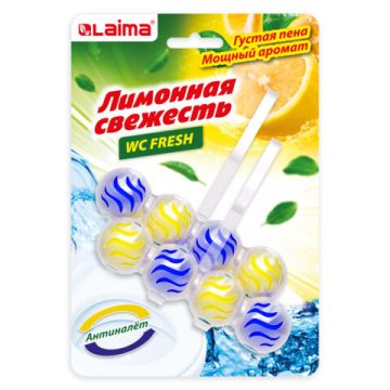 Освежитель WC (для туалета) твердый LAIMA 2х50г Лимонная свежесть 1/144 