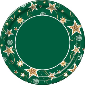Тарелка бумажная d-230мм Звезды на зеленом 10шт 1/48