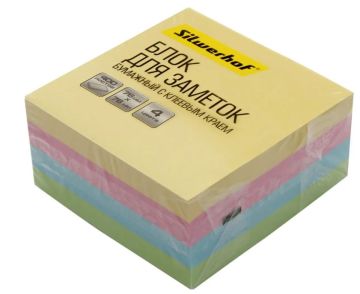 Блок самоклеящийся 76х76мм 400л 4цвета пастель SILWERHOF 1/18/72