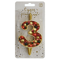 Свеча для торта Пузыри золото Цифра 3 1/20