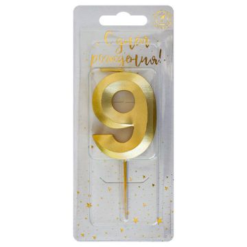 Свеча для торта Золотая витая Цифра 9 1/30