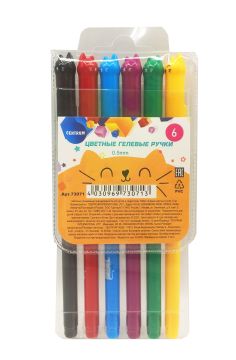 Набор гелевых ручек 6цв корп цветной узел 0,5мм Котики Centrum 1/40/480