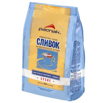 Продукты Сливки сухие РАСПАК быстрорастворимые пакет 200 г 1/24