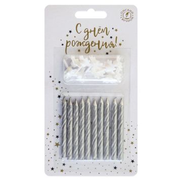 Свечи для торта классические серебро 100мм 1/30
