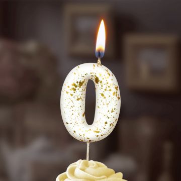 Свеча для торта Белые брызги Цифра 0 1/30