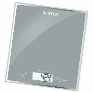 Весы кухонные CENTEK CT-2462 SILVER, электронный дисплей, max вес 5 кг, тарокомпенсация, стекло, CT-