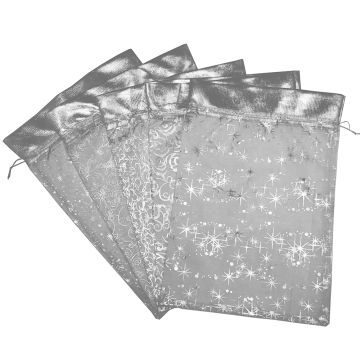 Подарочный мешок текстильный ОРГАНЗА СЕРЕБРО МИКС 25х35см 1/50/250