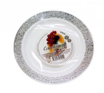 Тарелка пластиковая d-190 Compliment белая с серебряной ажурной каймой (6шт) 1/20