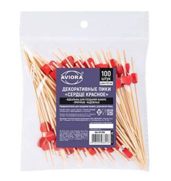 Пика для канапе Сердце красное 12см (100шт) 1/50