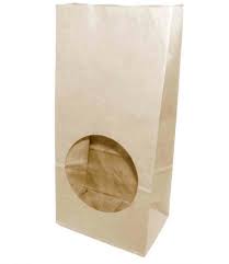 Пакет бумажный крафт 120х80х250 70гр/м с окном круг 100/500 