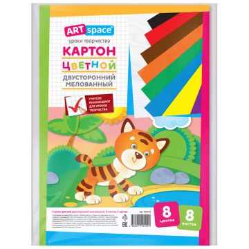 Цветной картон А4 8л 8цв мелованный двусторонний Artspace 1/50