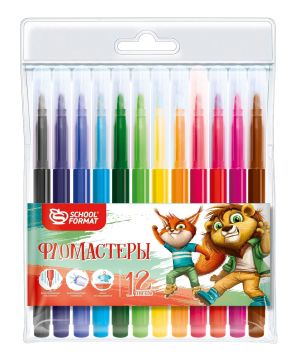 Фломастеры 12цв корпус с печатью ПВХ упаковка Веселые зверята Schoolformat 1/24/192