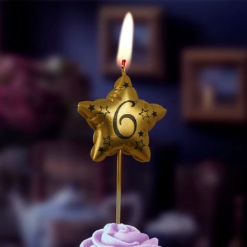 Свеча для торта Звезда Цифра 6 золото 1/30/360