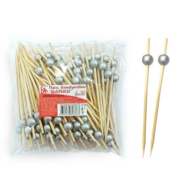 Пика для канапе Шарики серебро 12см (100шт) 1/50