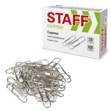 Скрепки 28мм 100шт никелированные STAFF EVERYDAY 1/10/300