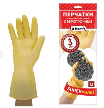 Перчатки хозяйственные, латексные SUPER СИЛА сверхпрочные Komfi ADM M 1/12