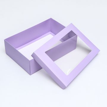 Коробка с окном 300х200х90мм картонная лавандовая 1/5/170