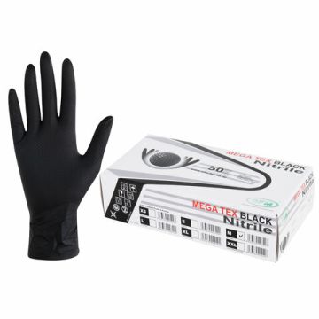 Перчатки смотровые нитриловые неопудренные сверхпроч с текстурой MEGA TEX черные M 25/250 