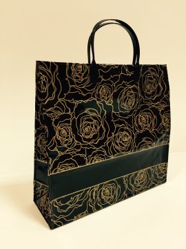 Пакет с пластмассовыми ручками (33х30+10) Золотые розы средн 10/50