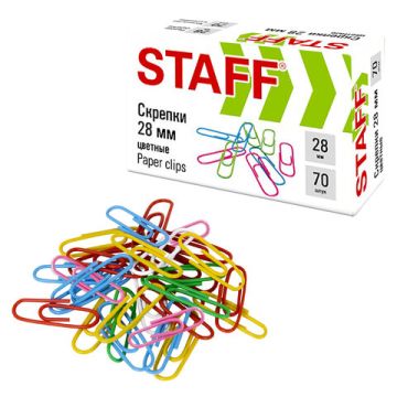 Скрепки 28мм 70шт цветные STAFF 1/10/500