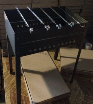 Мангал разборный 400х250х140х0,8 (в пленке и чехле) нерж. + 5шампуров 1/1 